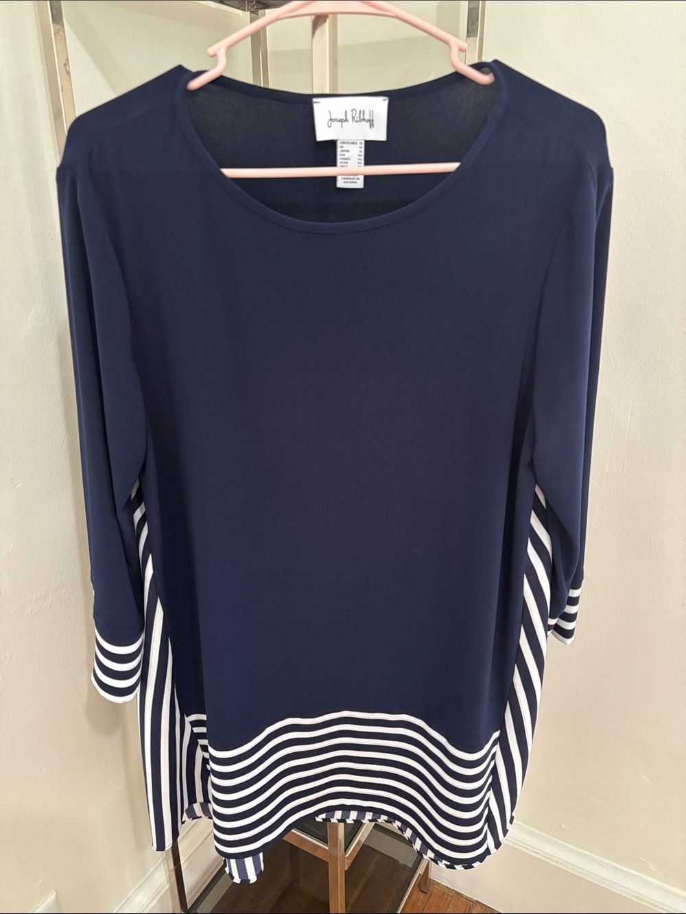 Joseph Ribkoff Navy Dress with White Striped Hem